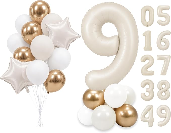 PartyWoo Number Balloons 40 Inch White Number 9 Kit 25pcs by PartyWoo
