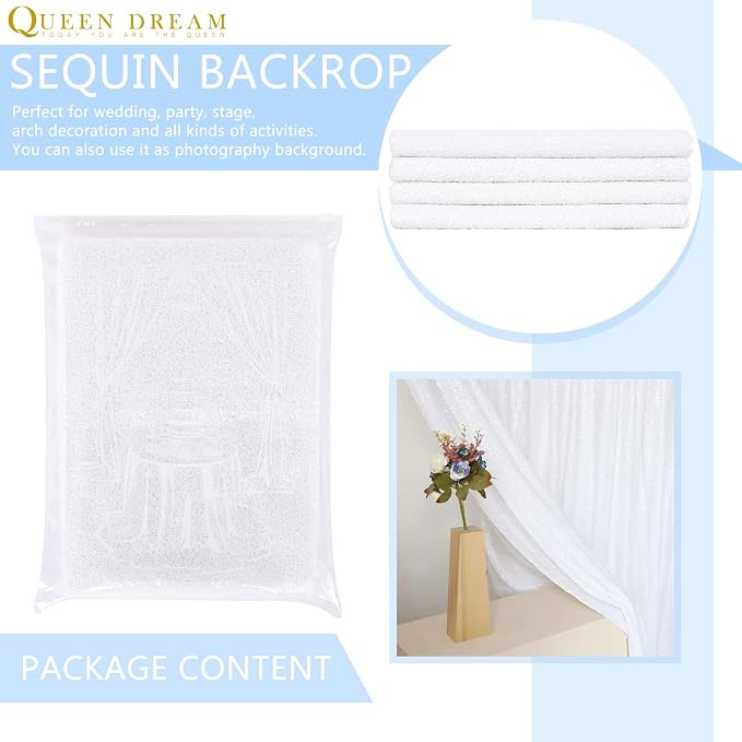 White Sequin Backdrop Curtain 4 Pack 2ft x 8ft Backdrop Birthday Background | - Image 7
