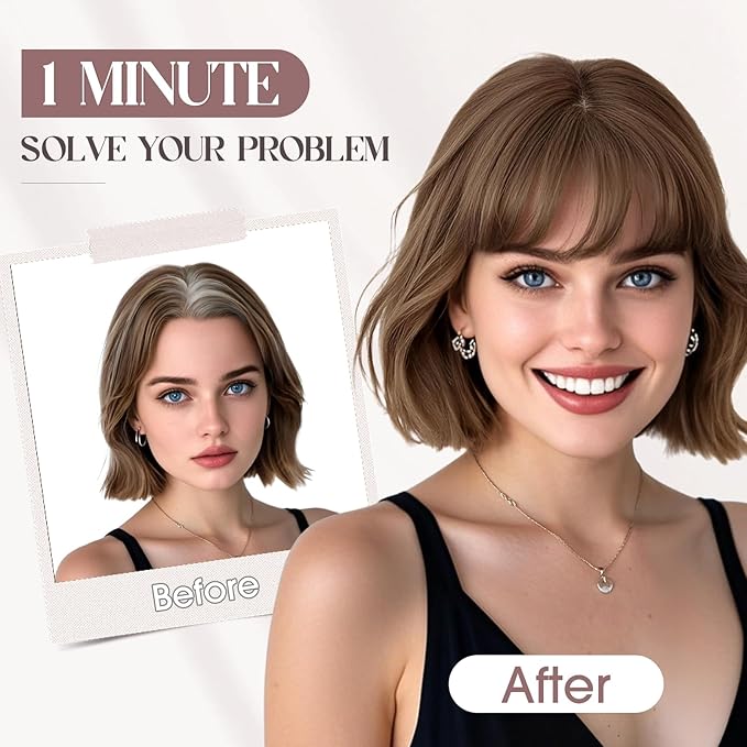 MY-LADY Human Hair Toppers for Women Real Human Hair with Bangs Thin 8.5 * 8.5CM Mono Base Clip in Remy Hairpieces Light Weight 12 Inch Medium Brown
