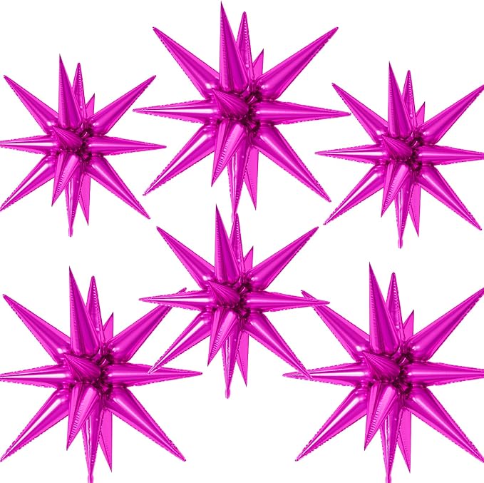 22/27 Inch Hot Pink Star Balloons, Hot Pink Star Shaped Foil Balloons, Cone by Paready