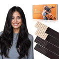 DOORES Invisi Edge Tape in Hair Extensions Human Hair, Natural Black 20 Injection Tape-ins with 20 Classic Tape-ins 100g 20 Inch, Injection Tape in Extensions Virgin Human
