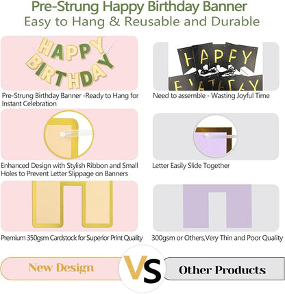 Pre-Strung Happy Birthday Banner Brown Green Party Decorations | adjustable cord - Image 4
