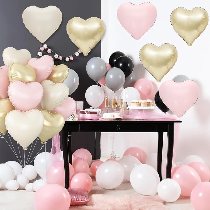 Pink White Gold Heart Balloons - Image 4
