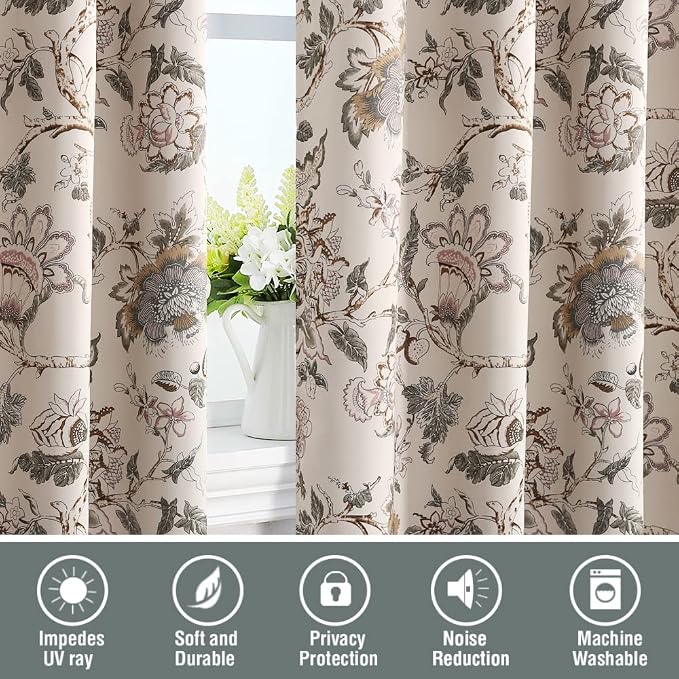 H.VERSAILTEX Blackout Curtains 63 Inch Length 2 Panels Set Floral Print Curtain - Image 7