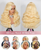 32 Inch 613 13x6 Lace Front Wig Human Hair 180 Density Blonde Wig Human Hair Body Wave 100% Real Human Hair True Length Random Dyeing No Shedding No Synthetics Triple Lifespan 3X