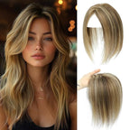 Hair Toppers for Women Real Human Hair Topper for Women with No Bangs Hairpieces Comfortable and Breathable 10 Inch Swiss Base 3D 360°Cover Glue-free (Medium Brown with Highlight)