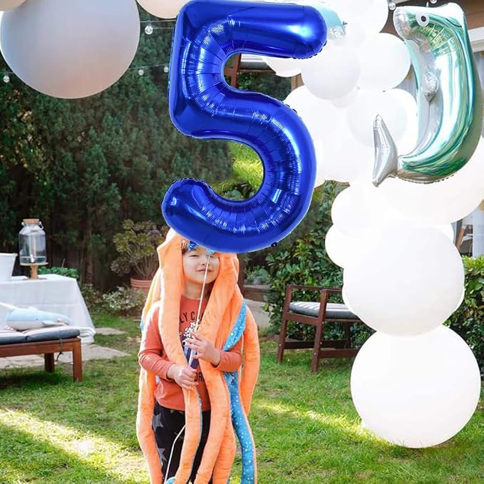 TONIFUL 40 Inch Navy Blue Number 5 Balloons Large Foil 5th Birthday Decor | - Image 4