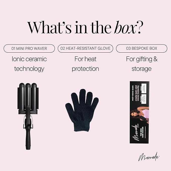 Mermade Hair PRO Hair Waver 1" - Hair Waver 3 Barrel, 3 Barrel Curling Iron 1 Inch, Ceramic Barrel Waver for Thick, Thin, Long, or Short Hair - 1", Black