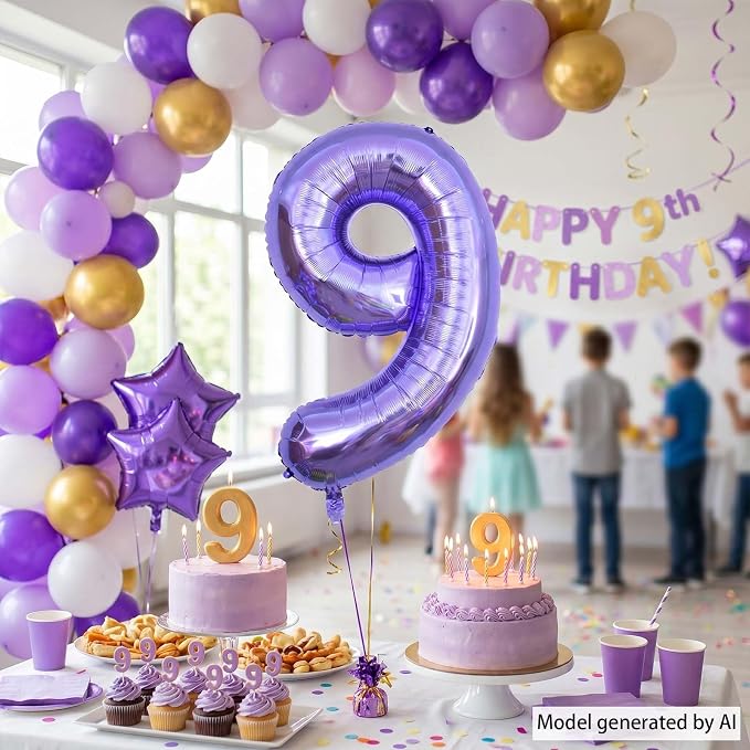 Purple Number 9 Balloon 40 Inch, Large Lavender Mylar Foil Number 9 - Image 2