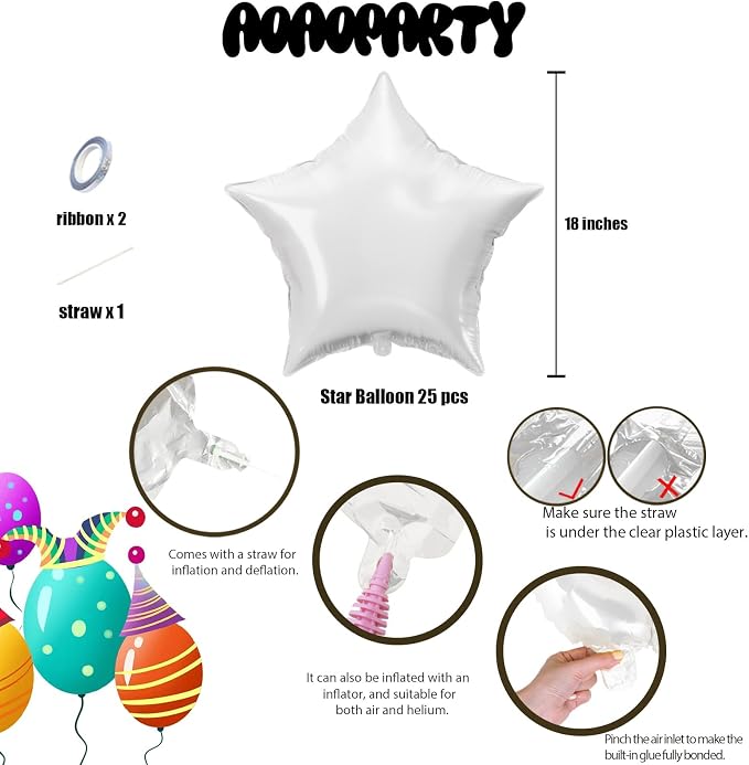 25Pcs White Star Shaped Balloons 18Inch Foil Mylar Balloon Helium | - Image 6