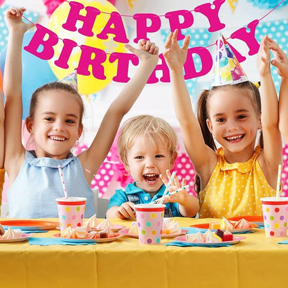 Pink Happy Birthday Banner Sign Happy Birthday Bunting Banner Flag Garland - Image 6