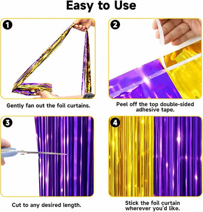 jijAcraft Purple Gold Tinsel Foil Fringe Curtain, 3 Pack 3.2x6.5 Feet - Image 3