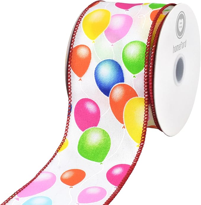 Party Balloons Celebration Wired Ribbon, 2-1/2-inch by HOMEFORD
