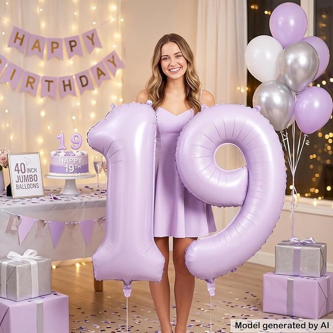 40 Inch Lavender Foil Number 19 Balloon - Image 4