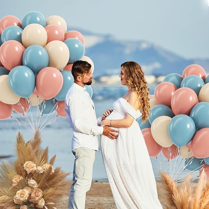 60pcs Gender Reveal Balloons, Dusty Pink Dusty Blue Sand White Balloons - Image 6