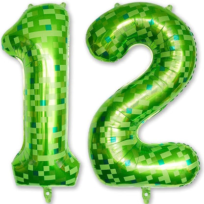 Gaint Green Pixel Number 12 Balloon, Dark Kelly Green Self Inflating 12 by Froova