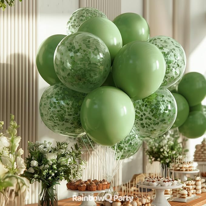 RainbowQ Sage Green Balloons 55Pcs 12 Inch Confetti Latex Helium Balloon | - Image 5