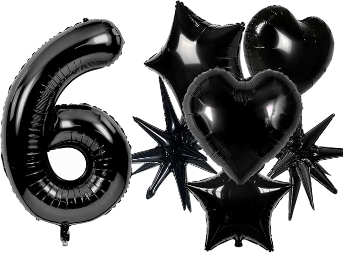 TONIFUL 6th Birthday Balloons Kit 40 Inch Black Large Number 6 Foil Balloon | by TONIFUL