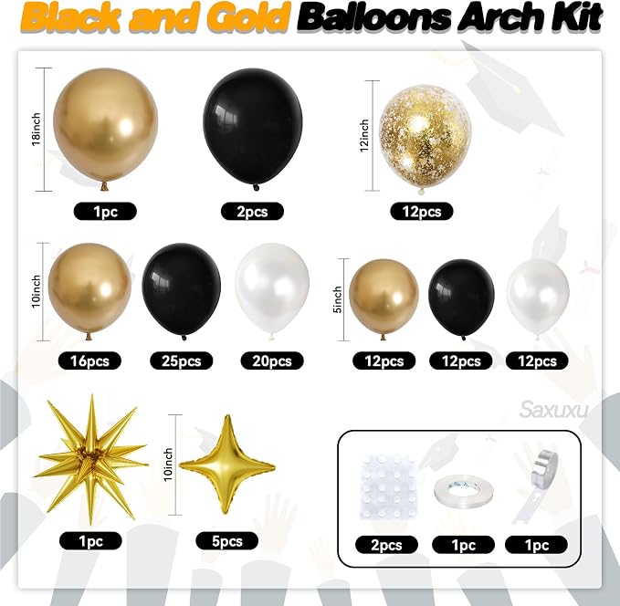Black and Gold Balloon Arch Kit, Star Foil Balloons, Confetti Balloon - Image 2