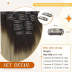 Full Shine Seamless Hair Extensions Clip in Dark Brown to Blonde Clip in Hair Extensions Real Human Hair 20 Inch Remy Hair for Women Full Head Softness 8 PCS 120 G