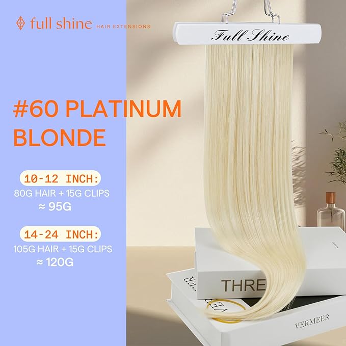 Full Shine Human Hair Extensions Clip ins Platinum Blonde Short Hair Extensions Real Human Hair Clip ins for A Bob Haircut for Diy 12 Inch 7 Pcs 95 G