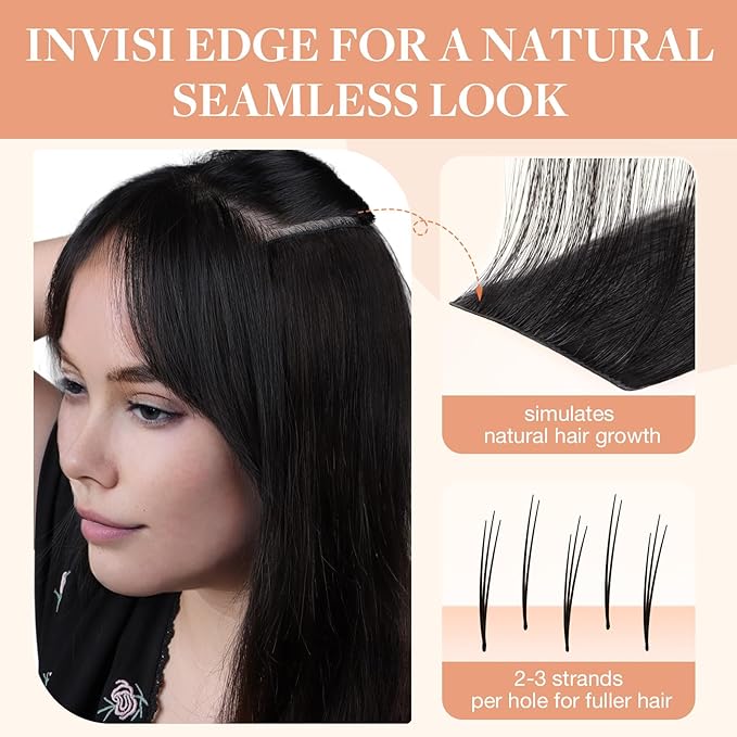 GOO GOO Invisi Edge Tape in Hair Extensions Human Hair, 1B Natural black, 6pcs 22inch 18g, Virgin Remy Hair, Seamless Injected Tape, Natural Look
