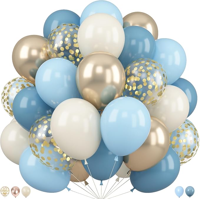 Dusty Blue and Gold Balloons by Froova