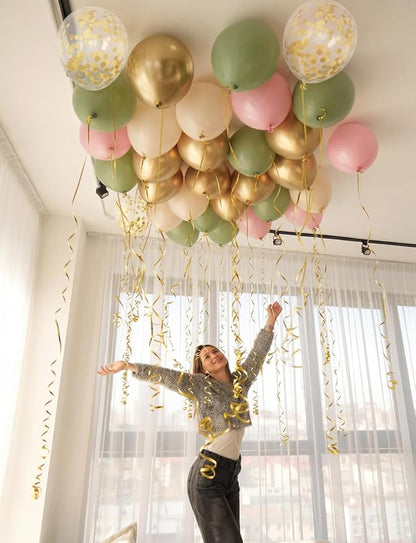 Pink and Green Balloons, Latex Party Decor | Sage Green Blush Pink Gold - Image 5