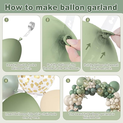 Amandir 173Pcs Dusty Green White Sand Balloon Arch Garland Kit | Beige Cream - Image 4