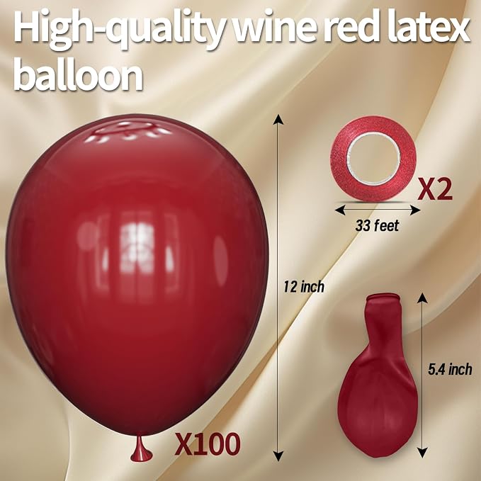 100pcs Burgundy Balloons 12inch Dark Red Maroon Party Latex Balloons - Image 2
