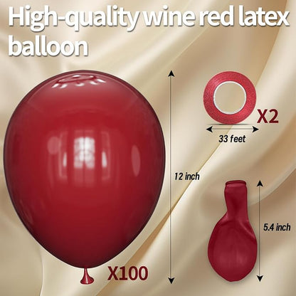 100pcs Burgundy Balloons 12inch Dark Red Maroon Party Latex Balloons - Image 2