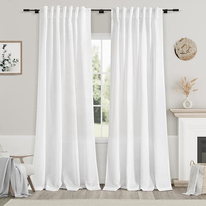 White Semi Sheer Linen Curtains 94 inch Length by Nanspring