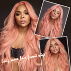 Long Rose Golden Synthetic Lace Front Wig Heat Resistant Body Wave Lace Front Wavy Wigs Free Part Natural Hair Wig for Women 24 Inch Fashion Glueless (24 Inch)