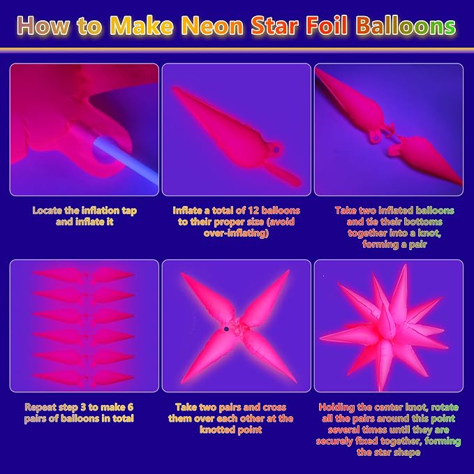 Glow in the Dark UV Reactive Neon Star Balloons Party Decorations | 5 UV - Image 4