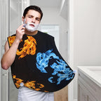Waterproof Beard Grooming Bib, Red Blue Fire Balck Shave Bib, Non-Stick Hair Catcher for Shaving Trimming, Apron Essential for Men Dad