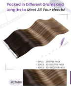 LaaVoo Tape in Hair Extensions Human Hair Ombre Tape Extensions Balayage Brown Fading to Chestnut Brown Mix Golden Brown 14inch 20pcs/50g