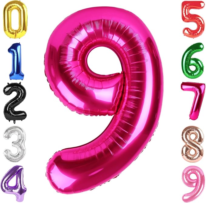 40 Inch Hot Pink Number 9 Balloon, 9th Birthday Party Decorations | 40 Inch Hot by Hadoife