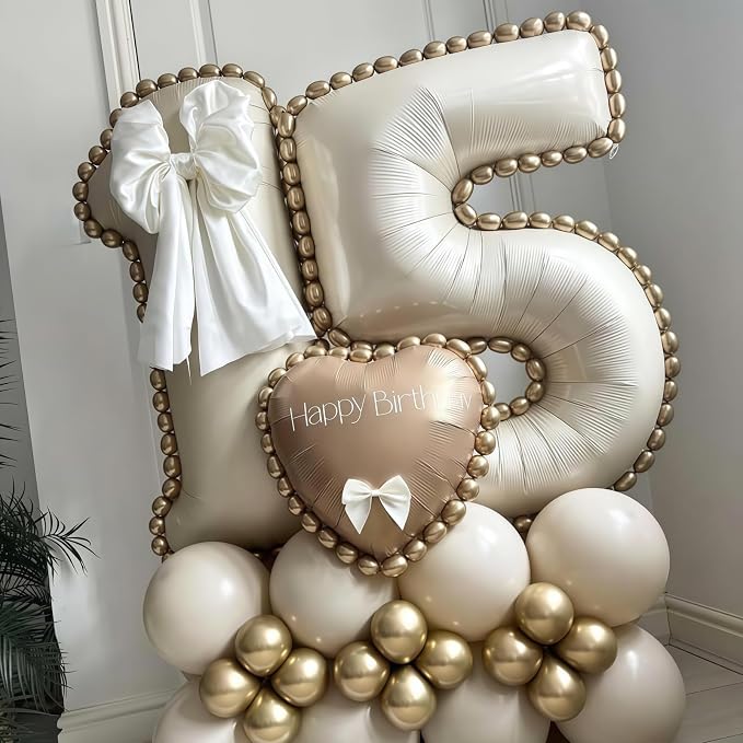 Cream 17 Balloon Number 40 Inch Cream Number 17 Balloon Helium Mylar Balloons - Image 3