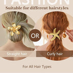 3PCS Gold Hair Ties, Metal Hair Ties for Thick Hair, Elegant Durable Geometric Design, Gold Hair Accessories Stretchy and Non-Damage Ponytail Holders, Ocean Pattern 3 Style Starfish Shell Flower