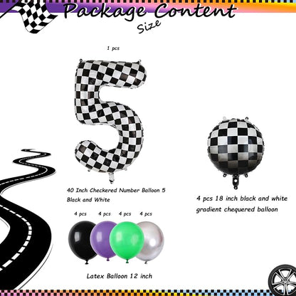 Monster Truck Birthday Party Theme 40 Inch Checkered Number Balloon 5 21Pcs | - Image 2
