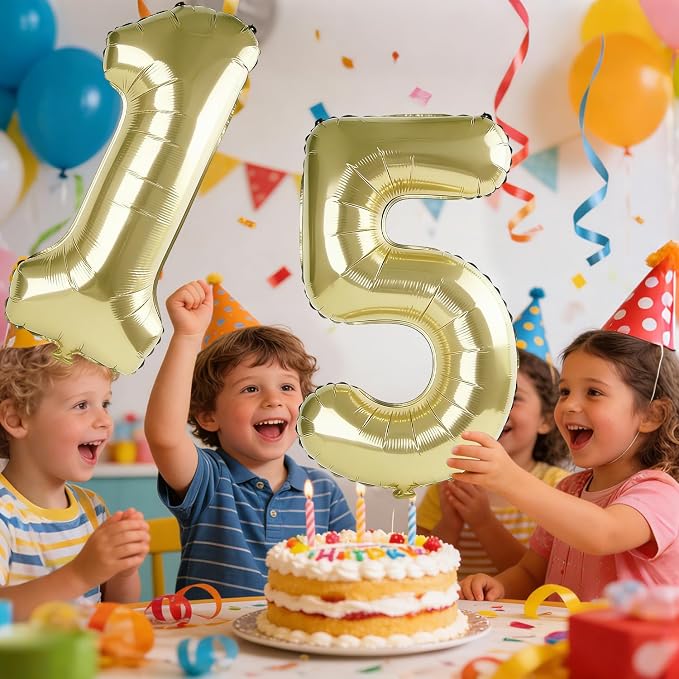 40 Inch Number 15 Balloons for 15th Birthday Party Decorations, 0-100 Champagne - Image 2