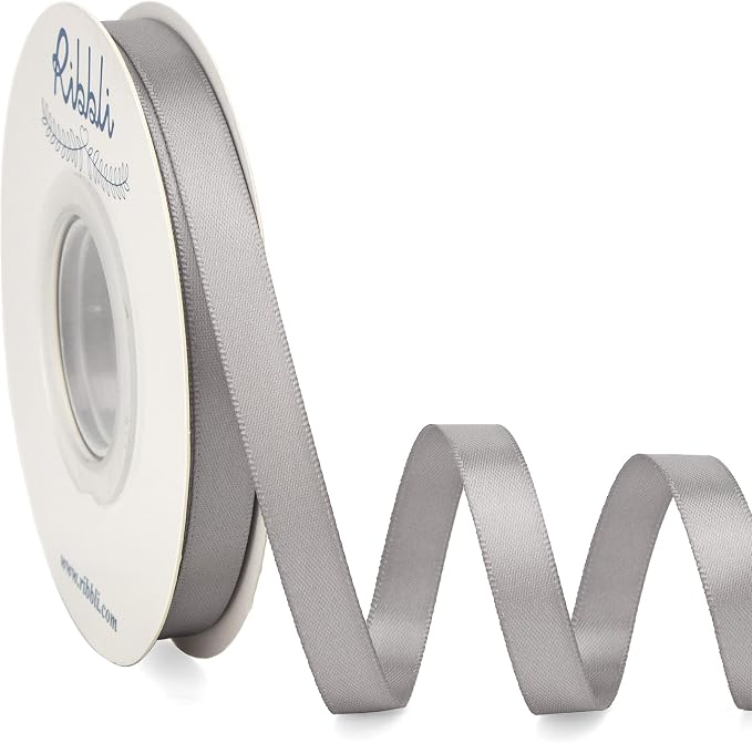 Ribbli Double Faced Silver Satin Ribbon, 3/8” x Continuous 25 Yards, Use by Ribbli