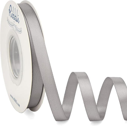Ribbli Double Faced Silver Satin Ribbon, 3/8” x Continuous 25 Yards, Use by Ribbli