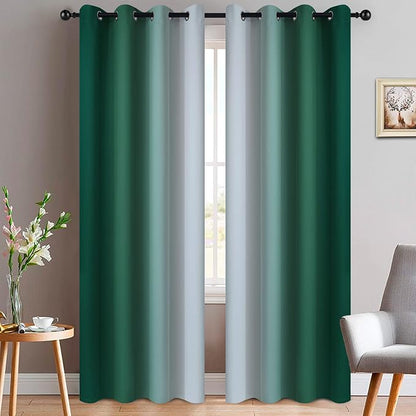 Yakamok Ombre Curtains Dark Green and Greyish White by Yakamok