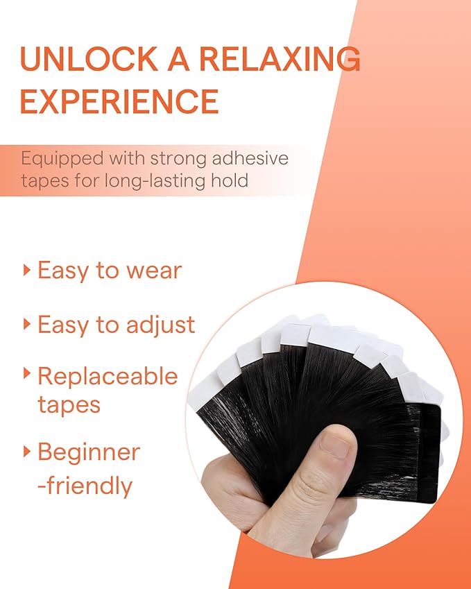 Sunny Hair Tape in Hair Extensions Real Human Hair Invisible Remy Hair Extensions Tape ins for Women Jet Black 24 inch 25G