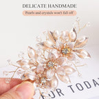 Floral Crystal Pearl Alligator Hair Clip and Rhinestone Bobby Pins, Elegant Hair Accessories for Bridal Women in Wedding or Prom, Set of 3 (Gold)