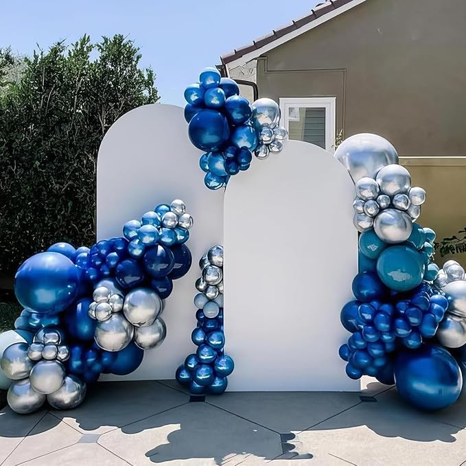 Blue and Silver Balloons, Fathers Day Graduation Balloons Pearl Royal Navy Blue - Image 4