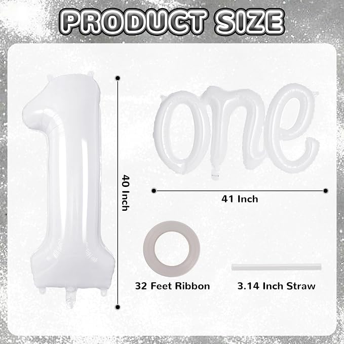 2 Pcs One Balloon Set, 40 Inch Number 1 Balloon and 41 Inch Script Letter One - Image 2