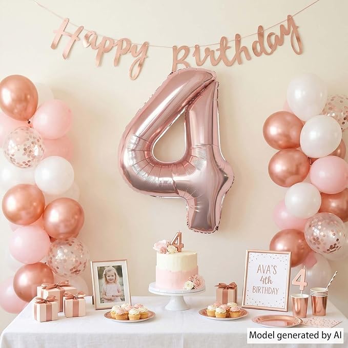 Rose Gold Number 4 Balloon 40 Inch, Blush Foil - Image 6
