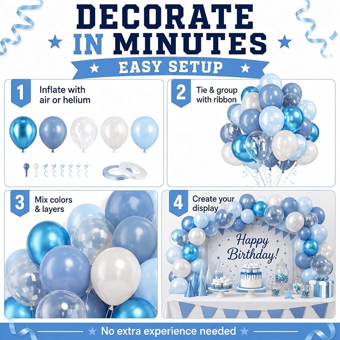 Blue Balloons, Baby Boy Gender Reveal Ocean Birthday Wedding Anniversary - Image 8